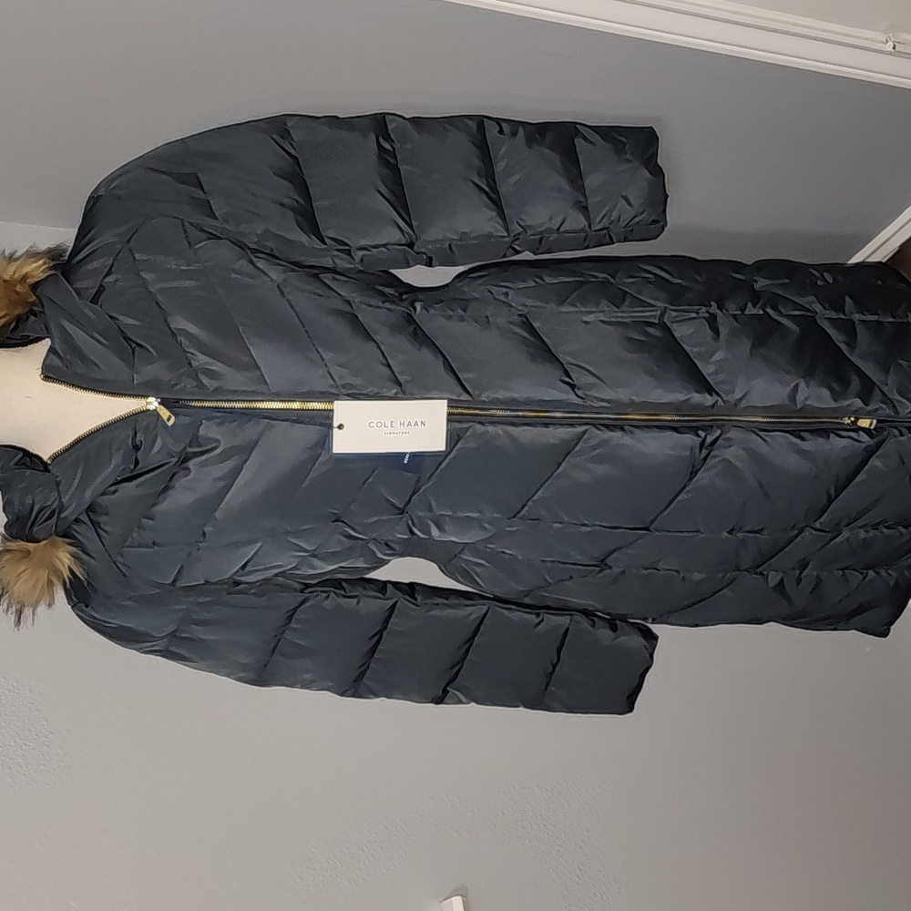 Cole Haan Women's Chevron Quilted Down Puffer Coat - Dark Gray